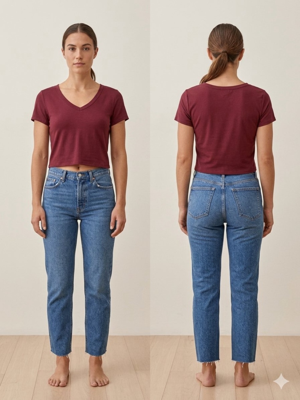V-Neck Short Sleeve Crop Top in Burgundy